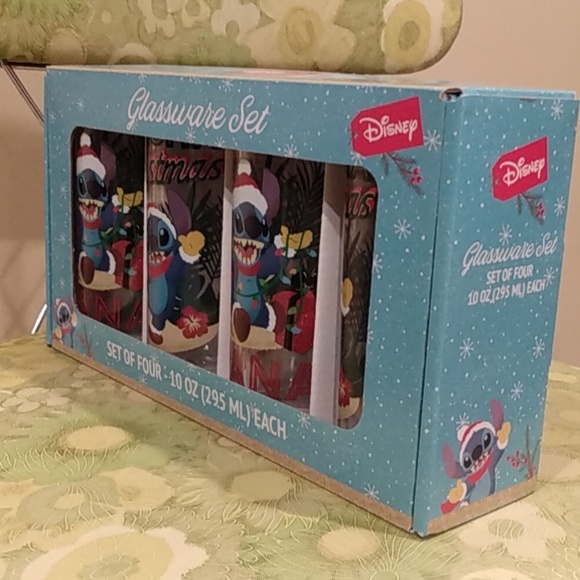 Disney Stitch Christmas glassware  Set Of 4 Juice Glasses Kitchen Drinking Glass - Picture 13 of 13